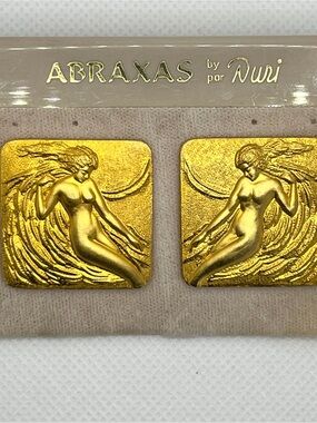 Vintage Gold Angel Motif Square Statement Earrings